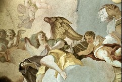 Nördlicher Teil, Detail: Engel mit dem Gewand Christi und
Würfeln und Putto mit Marterwerkzeugen in einem Korb, Aufn. Weizsäcker, Ralph, 1943/1945
