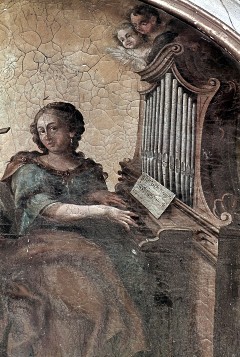 Detail: die Heilige Cäcilie an der Orgel, Aufn. Roden, Bruno von, 1943/1945