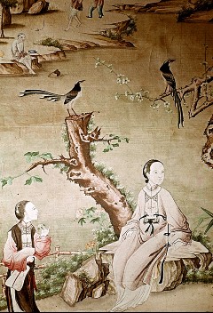 Ausschnitt: zwei chinesische Frauen in Landschaft mit Vögeln, Aufn. Cürlis, Peter, 1943
