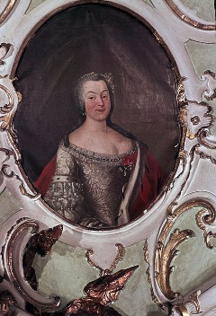 Detail: Porträtmedaillon einer Fürstin (wohl Ernestine
Albertina), 1943/1945