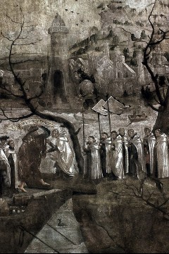 Ausschnitt der rechten Bildhälfte: Begrüßung der Mönche
durch Ludwig den Heiligen, Aufn. Wolff, Paul, 1943/1945