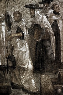 Ausschnitt der linken Bildhälfte: Mönche an Deck, Aufn. Wolff, Paul, 1943/1945