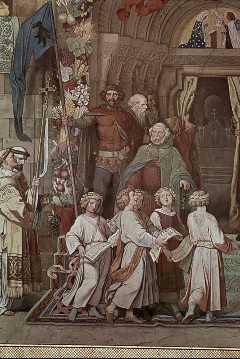 Ausschnitt: Figurengruppe vor dem Portal rechts, Aufn. Schmidt-Glassner, Helga, 1943/1945