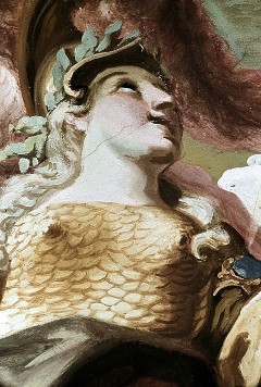Ausschnitt: Europa, Detail: Kopf der allegorischen Figur mit
Krone und Globus, Aufn. Cürlis, Peter, 1943/1945