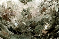 Ausschnitt, Gottvater in einer Gloriole umgeben von Engeln
und Heiligen, 1943/1945