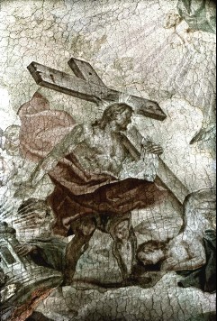 Detail, Christus mit einem Kreuz und dem Modell von Sankt
Niklas, 1943/1945