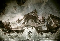 Südliche Längsseite, der heilige Nikolaus schlichtet bei
einer Revolte des römischen Militärs, Zelt des Kaisers und
befreite Hauptleute, 1943/1945