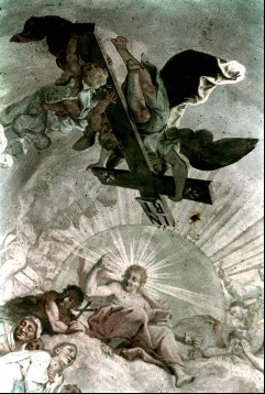 Ausschnitt, Christus in der Gloriole, Engel mit Kreuz, 1943/1945