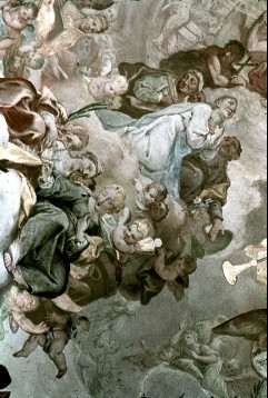 Ausschnitt, Maria auf einer Wolkenbank knieend, Heilige, 1943/1945