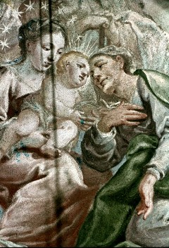 Die Vermählung der heiligen Katherina von Siena mit dem
Christuskind, dahinter Christus und Gottvater, Detail, 1943/1945