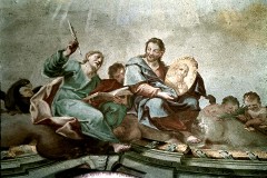 Johannes der Evangelist und Christus mit dem
Bildnismedaillon des Salvator Mundi, Gesamtansicht der
Figurengruppe, 1943/1945