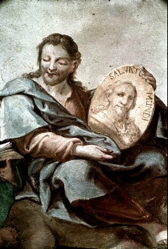 Johannes der Evangelist und Christus mit dem
Bildnismedaillon des Salvator Mundi, Detail, 1943/1945