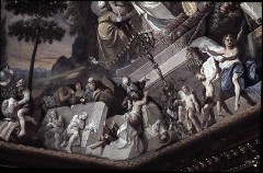 Ecke unten links: Baum der Erkenntnis, Adam und Eva, Relief
mit Kain und Abel, Noah, Abraham und Isaak, siebenarmiger
Leuchter, Aufn. Schulze-Marburg, Rudolf, 1944