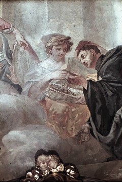 Detail: Engel und Nikolaus von Tolentino mit einem Korb
voller Brotstücke, Aufn. Wolff, Paul, 1944