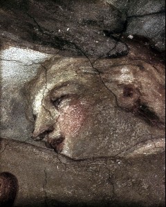 Ausschnitt, rechte Hälfte: Höllensturz der Verdammten; Kopf
eines Verdammten, Aufn. Bollert, Eva &
Hege, Walter, 1943/1944
