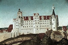 Ausschnitt oberer Bildrand, Mitte: Ansicht des Schlosses
Hartenfels bei Torgau, Aufn. Schön, Inge, 1943/1945