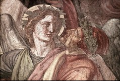 Ausschnitt links: ein Engel trägt Dante in den Himmel,
Detail, Aufn. Bollert, Eva, 1943/1944