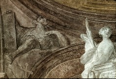 Ausschnitt Mitte: gemalte Figuren, Genius und Engel mit
Palmzweig auf dem Grabmal, Aufn. Lamb, Carl, 1943.10-1944.03