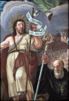 Ausschnitt rechts: Christus-Statue und Benedikt, Aufn. Nehrdich, Rolf-Werner, 1943.02