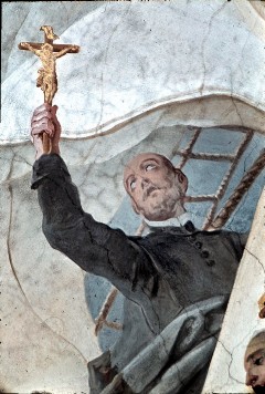 Die Weltmission des Benediktinerordens, Detail: Missionar
mit Kruzifix, Aufn. Müller und Sohn, 1943/1945