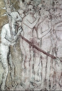 Detail: Höllenszene mit Teufel und verdammten Seelen aus dem
Jüngsten Gericht (Triumphbogen-Laibung), Aufn. Schulze-Marburg, Rudolf, 1943/1944