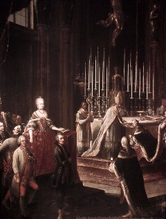 Detail: Kaiserin Maria Theresia (2) und die Gruppe am Altar, Aufn. Rex-Film, 1943/1945