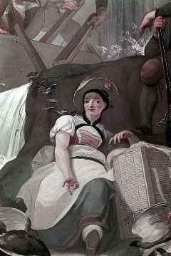 Detail: sitzende Frau mit Warenkorb, Aufn. Rex-Film, 1943/1945