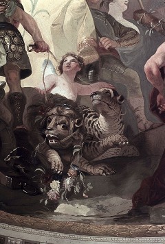 Detail: die vom "Heldenmut" gezähmten Löwe und Tiger, Aufn. Rex-Film, 1943/1945