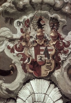 Detail: Wappen der Gräfin Maria Leopoldine von Tannenberg,
geborene Gräfin von Starhemberg, Aufn. Rex-Film?, 1943/1945