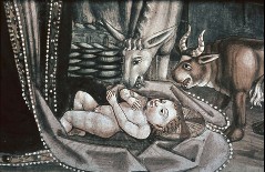 Detail: Jesuskind mit Ochse und Esel, Aufn. Leon, Rudolf, 1943/1945
