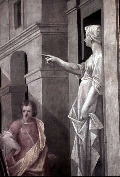 Detail: männliche Figur neben einer Statue, Aufn. Halewicz, Julius, 1944