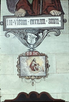 Detail: Schrifttafel unter Apostel Matthias, Aufn. Cürlis, Peter, 1943/1945