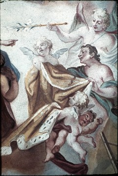 Detail: Engel halten einen Hermelinmantel für Maria, Aufn. Müller und Sohn, 1943/1945