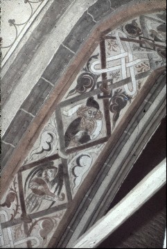 Südseite, Scheidbogen, Unterzug, Detail: Ornamentik,
musizierende Engel und Prophetenhalbfiguren, Aufn. Schulze-Marburg, Rudolf, 1943/1944