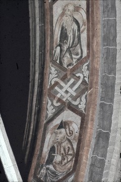 Südseite, Scheidbogen, Unterzug, Detail:
Ornamentik und Prophetenhalbfiguren, Aufn. Schulze-Marburg, Rudolf, 1943/1944