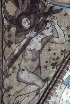 Detail: Engel und nackter Mensch (Adam)  mit geschultertem
Kreuz, Aufn. Schulze-Marburg, Rudolf, 1943/1944