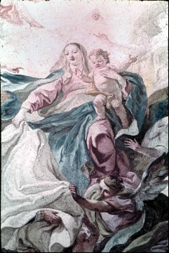 Detail: Maria mit Jesuskind überreicht das Gewand, darüber
Zeichen der Dreifaltigkeit, Aufn. Schmidt-Glassner, Helga, 1944