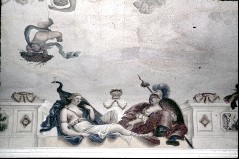 Detail: illusionistische Brüstung mit den gelagerten Figuren
von Minerva und Juno mit Pfau, Aufn. Schulze-Marburg, Rudolf, 1943/1944