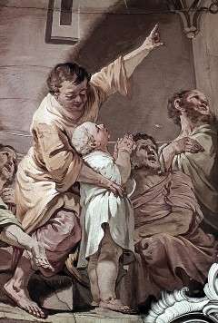 Detail: auf Judith weisender Mann mit betendem Kind, Aufn. Rex-Film?, 1943/1945