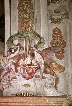 Engel mit Kreuzstab, Bischofsstab, Mitra, Palmenkranz, Aufn. Halewicz, Julius, 1943/1945