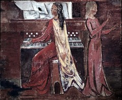 Die heilige Cäcilie an der Orgel und dirigierendes Mädchen,
Ausschnitt, Aufn. Halewicz, Julius, 1943/1945