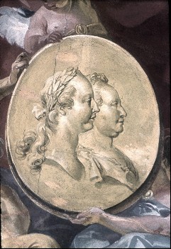 Detail: Medaillon mit den Porträts Maria Theresias und
Josephs II., Aufn. Rex-Film, 1943/1945