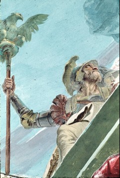 Detail: Mann in Rüstung mit römischer Adlerstandarte, Aufn. Lamb, Carl, 1943/1945
